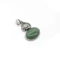 Detailed view of dark green oval stone pendant with vintage silver filigree design - 2.8cmx4.7cm / Green Aventurine