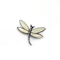 Elegant dragonfly brooch pin crafted with silver metal and natural shell inlays - Pearlescent White Shell Style (No.4)