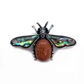 Vintage bee brooch with natural abalone shell wings and brown goldstone body - 41x57mm / Gold Sandstone