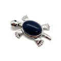 Turtle shaped pendant brooch with silver finish and sparkling deep blue sandstone gem - Blue Sandstone