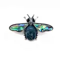 Bee brooch with green moss agate gemstone and iridescent abalone shell wings - 41x57mm / Moss Agate
