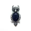 Retro silver owl brooch with blue sandstone inlay and sparkling starry pattern - 29x59mm, 15g / Blue Sandstone