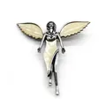 Detailed view of angel brooch with natural white seashell inlay and vintage silver finish - White Shell Angel Style / White Mother of Pearl