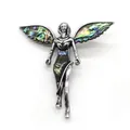 Detailed macro view of an angel brooch with natural abalone shell inlay on silver wings - Abalone Shell Angel Style / Abalone Shell