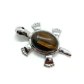 Schildkröten-Brosche mit ovalem Tigerauge-Stein und poliertem Silber-Finish - Tigerauge