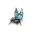 Detailed hummingbird brooch featuring iridescent shell wings and silver feather texture - Blue Green Gradient Wing (No.3)