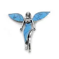 Detailed macro view of angel-shaped silver pendant brooch with blue textured stone inlays - Malachite Angel Style / Malachite