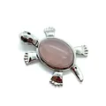 Schildkröten-Brosche mit rosa Rosenquarz und silbernem Metall-Schildpatt-Rahmen - Rosenquarz