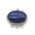 Macro view of blue lapis stone connector with 5-hole silver metal buckle for jewelry - Enhanced Lapis Lazuli