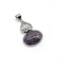Oval purple amethyst gemstone pendant in silver hollow-carved gourd design - 2.8cmx4.7cm / Purple Crystal