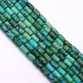 Macro detail of cylindrical turquoise stone beads with natural black marbled texture - 6x10mm, 24g (ai-1 Strand/Pack) / Blue Green Stone (No.12)