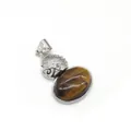 Tiger eye stone pendant with vintage silver hollow-out filigree and crystal inlay - 2.8cmx4.7cm / Tiger's Eye