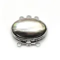 Oval silver zinc alloy pendant with black shell inlay and 3-row connector rings - Black Mother of Pearl