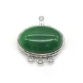 Silver zinc alloy jewelry clasp with oval green stone inlay and triple ring connectors - Green Aventurine