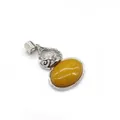 Oval yellow gemstone pendant with silver scrollwork and crystal accent for DIY jewelry - 2.8cmx4.7cm / Yellow Jade (No. 8)