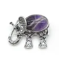Broche de elefante en plata vintage con incrustación de piedra natural púrpura - 36x43mm / Amatista