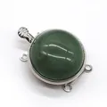 Silberner Zinklegierungsverschluss mit grünem Naturstein und 3-reihigem DIY-Verbinder - 18x25mm / Grüner Aventurin