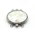 Three-strand oval jewelry clasp with natural shell inlay in polished silver finish - White Mother of Pearl