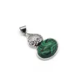 Malachite stone gourd pendant in silver-tone setting with swirling pattern detail - 2.8cmx4.7cm / Malachite