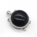 Silberner Schildkröten-Verbinder mit großem schwarzem Edelstein für DIY-Schmuck - 18x25mm / Schwarzer Achat