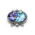 Oval silver clasp with natural abalone shell inlay and three-row multi-strand design - Abalone Shell
