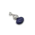 Vintage silver hollow pendant featuring oval dark blue stone and cubic zirconia inlay - 2.8cmx4.7cm / Lapis Lazuli (No.13)