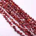 Dettaglio di perle in pietra naturale rossa a forma di rombo con trama marmorea per gioielli - Stile 5 (Marmo Rosso Marrone) / 6X8mm