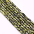 Cuentas cilíndricas de piedra natural verde con vetas negras para joyería artesanal - Mármol Amarillo-Verde/Gris (No.2)