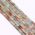 Flat rectangular natural stone beads in mixed blue and earth tones for DIY jewelry making - 4x8mm / Mixed Multicolor (No. 3)