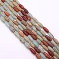 Perles ovales en pierre d'empereur en rouge brique, jaune et bleu pour bijoux DIY - 5x12mm (16g) / Couleur Mixte (N°5)
