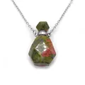 Parfümflaschen-Anhänger aus Unakit-Naturstein an einer Edelstahl-Gliederkette - Unakit