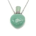 Green aventurine heart stone perfume bottle necklace with silver chain on white background - Green Aventurine