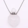 White semi-transparent heart stone perfume bottle pendant necklace with silver chain - White Crystal
