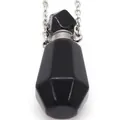 Facettierte schwarze Naturstein-Parfümflasche als Anhänger mit Silberhalskette - Schwarzer Achat