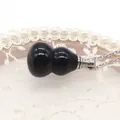 Polierter schwarzer Naturstein-Diffusor-Anhänger in Flaschenform mit Silberkette - Schwarzer Achat