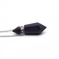 Detail showing blue sandstone hexagonal prism essential oil bottle pendant on silver chain - Blue Sandstone