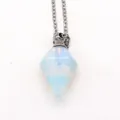 Aventurine stone perfume bottle necklace pendant with silver stainless steel chain - Opal