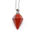 Macro view of red natural stone hexagonal perfume bottle necklace with silver chain - Red Jasper