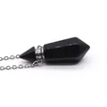 Obsidian crystal perfume bottle necklace with hexagonal pillar pendant and silver chain - Agate / Black Agate