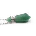 Green hexagonal natural stone perfume bottle necklace with polished silver chain - Aventurine Jade / Green Aventurine