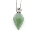Natural green stone hexagonal perfume bottle necklace with silver stainless steel chain - Green Aventurine