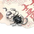 Ciondolo a forma di scorpione in argento vintage con pietra naturale nera ovale - 35X48MM / Ossidiana fiocco di neve