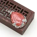Colgante de gota retro con piedra rosa naranja y detalles florales en filigrana de plata - Cuarzo Sandía