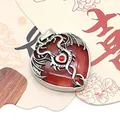 Vintage silver heart pendant with hollow dragon design and red crystal accents - Watermelon Quartz / 32x41mm