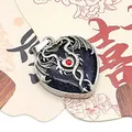 Heart-shaped blue sandstone dragon pendant with silver wings and red gemstone - Blue Sandstone / 32x41mm