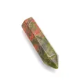 Punta di cristallo Unakite esagonale lucida con trame naturali di colore verde e arancio - Unakite