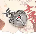 Silver dragon heart pendant with grey translucent stone and red crystal accent - White Crystal / 32x41mm