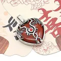 Red jasper heart pendant with silver dragon filigree and central gemstone inlay - Red Jasper / 32x41mm