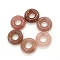Set van 6 natuurlijke aardbeienkwarts donut kralen voor DIY sieraden maken - Aardbeienkwarts
