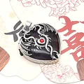 Silver dragon wrapped around a purple heart crystal pendant with a red gemstone eye detail - Purple Crystal / 32x41mm